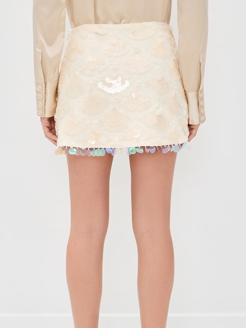 En Saison Cream Mini Skirt with Iridescent Sequin Hem - Picture 2 of 7